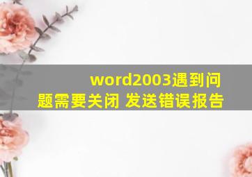 word2003遇到问题需要关闭 发送错误报告